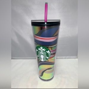 Starbucks Christmas 2021 24oz Holiday Swirl Tumbler (Cold Cup): Blue, Pink, Gold